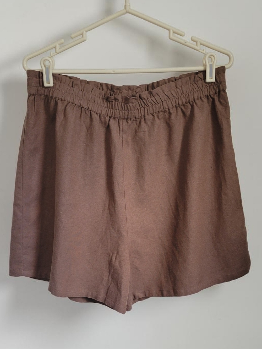 Primark High-Rise Elastic-Waist Brown Linen, Cotton Blend Shorts, Size 14